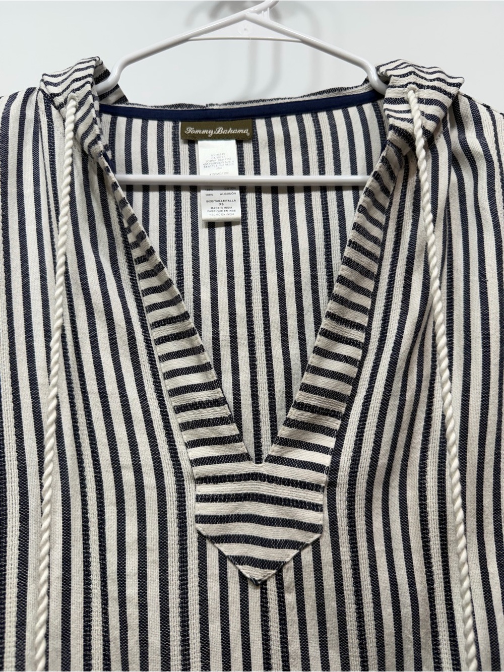 Tommy Bahama Hooded Striped Cover Up Tunic Dress XS Blue White 100% Cotton - Picture 5 of 12